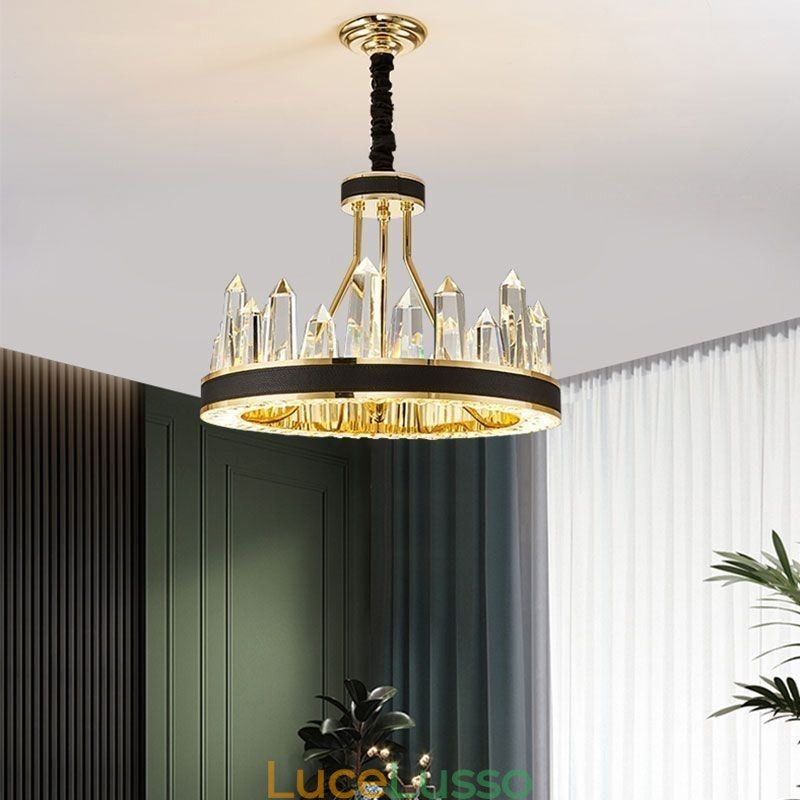 Lampada a sospensione moderna in cristallo, luce da soffitto in cristallo circolare