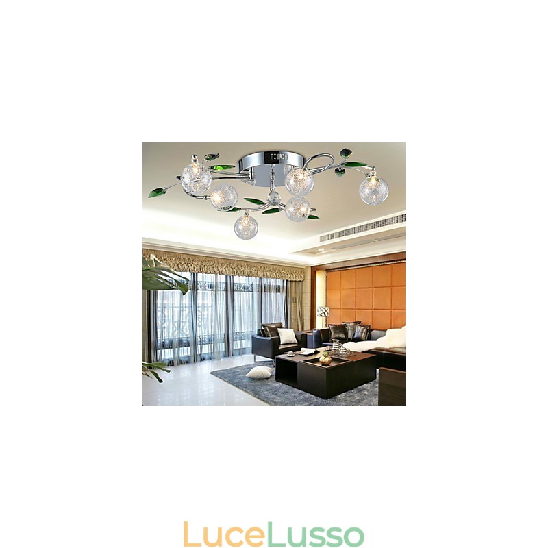 Lampadario 6 luci Country Alluminio Vetro Cromo