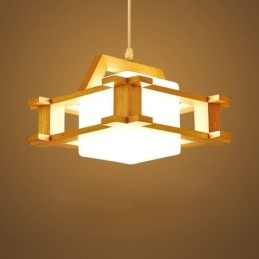Lampada a sospensione in rovere in stile nordico con paralume in vetro smerigliato Cafe