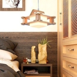 Lampada a sospensione in rovere in stile nordico con paralume in vetro smerigliato Cafe