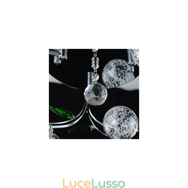 Lampadario 6 luci Country Alluminio Vetro Cromo