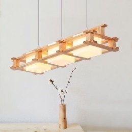 Lampada a sospensione creativa in rovere a 3 luci, lampada da soffitto decorativa in legno, stile caffetteria