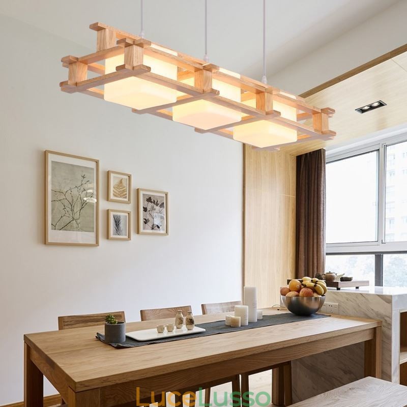 Lampada a sospensione creativa in rovere a 3 luci, lampada da soffitto decorativa in legno, stile caffetteria