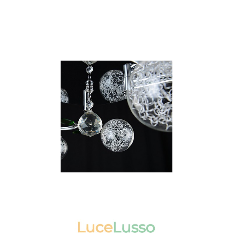 Lampadario 6 luci Country Alluminio Vetro Cromo