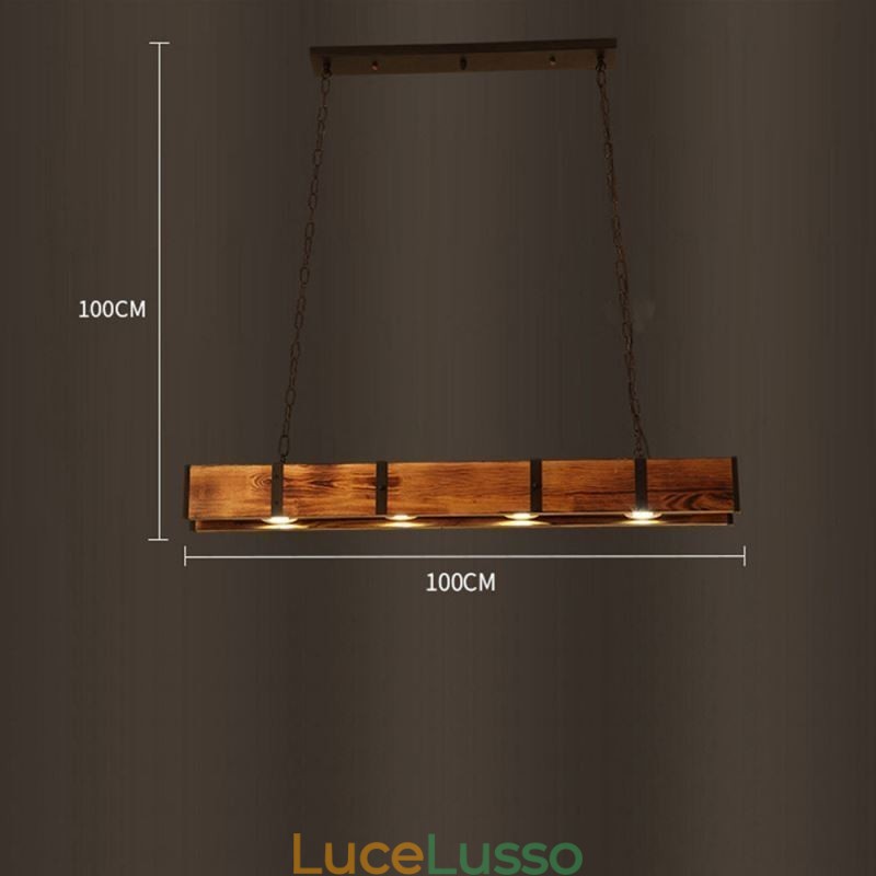 Lampada a sospensione in stile industriale, lampada da soffitto rettangolare in legno, isola