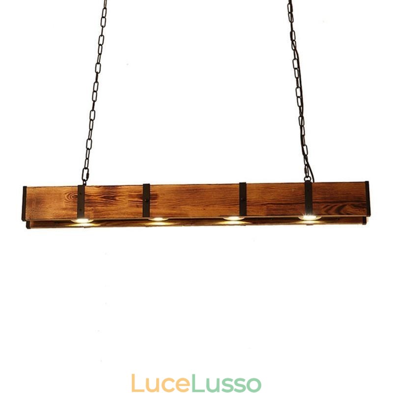 Lampada a sospensione in stile industriale, lampada da soffitto rettangolare in legno, isola