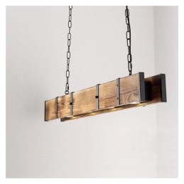 Lampada a sospensione in stile industriale, lampada da soffitto rettangolare in legno, isola