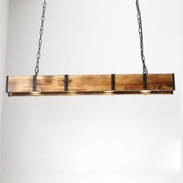 Lampada a sospensione in stile industriale, lampada da soffitto rettangolare in legno, isola