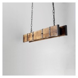 Lampada a sospensione in stile industriale, lampada da soffitto rettangolare in legno, isola