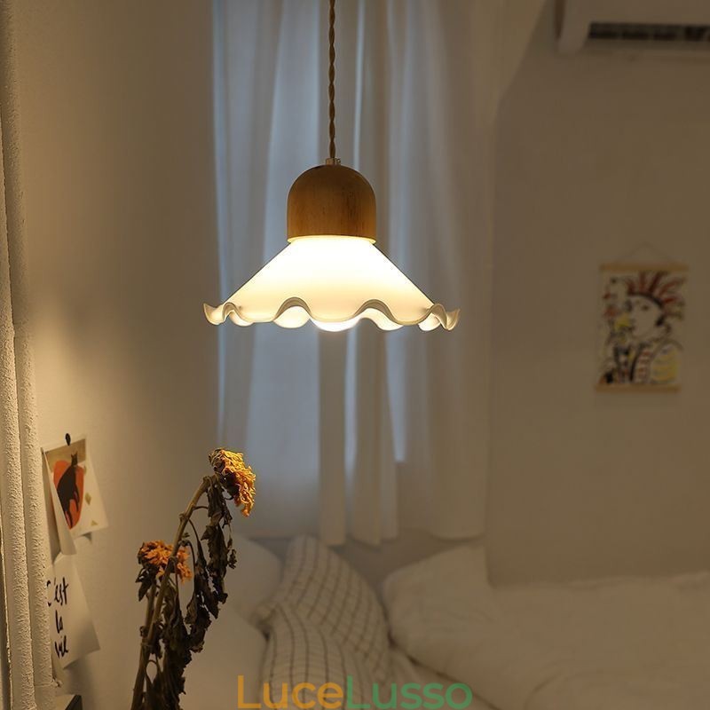 Lampada a sospensione moderna in vetro con pizzo, lampada a sospensione a testa singola