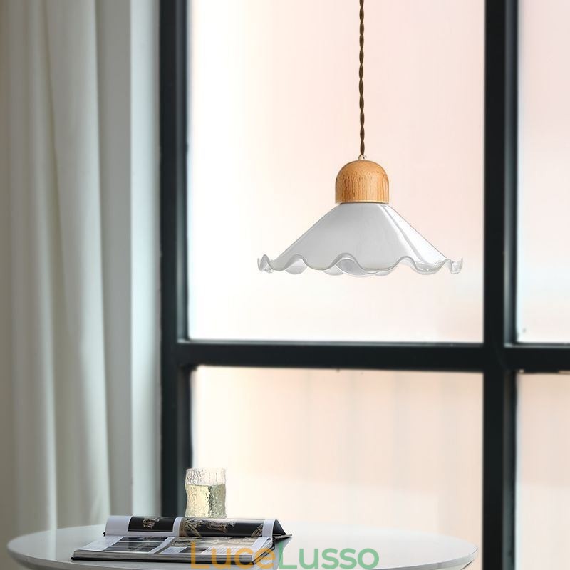 Lampada a sospensione moderna in vetro con pizzo, lampada a sospensione a testa singola