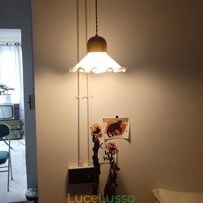 Lampada a sospensione moderna in vetro con pizzo, lampada a sospensione a testa singola