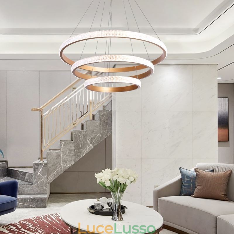 Lampada a sospensione moderna in acrilico con 3 anelli, 80+60+40cm