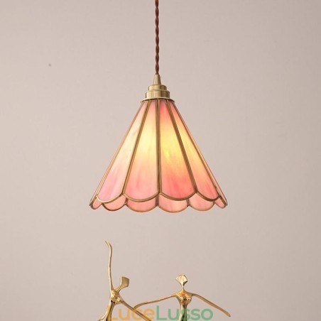 Lampada a sospensione in vetro in stile giapponese, lampada a petalo retrò Lampada a sospensione in vetro in stile giapponese, lampada a petalo retrò