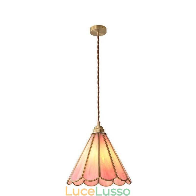 Lampada a sospensione in vetro in stile giapponese, lampada a petalo retrò
