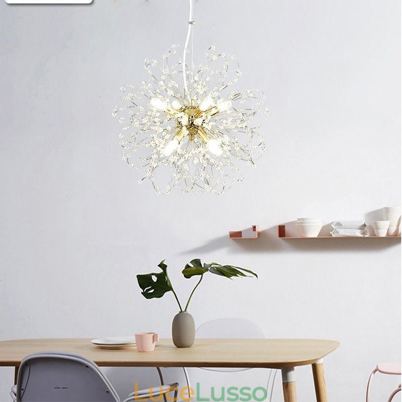 Lampadario elegante con ciondolo in cristallo di tarassaco