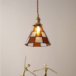Lampada a sospensione in vetro a traliccio retrò, illuminazione in stile giapponese