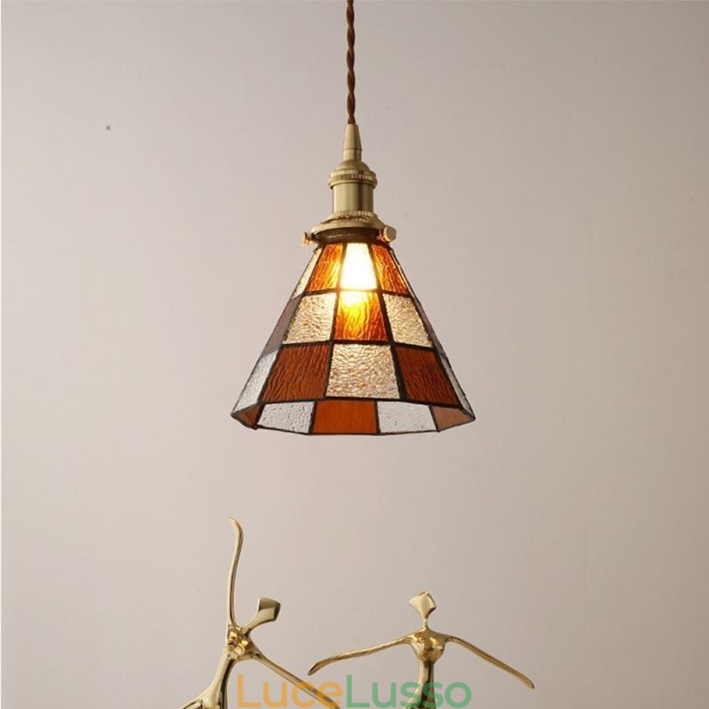 Lampada a sospensione in vetro a traliccio retrò, illuminazione in stile giapponese