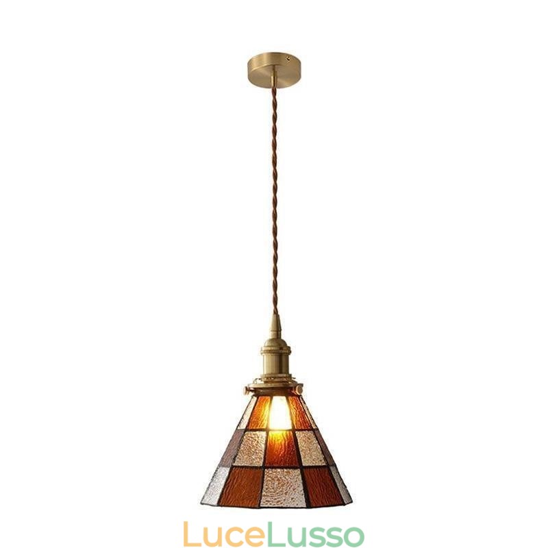 Lampada a sospensione in vetro a traliccio retrò, illuminazione in stile giapponese
