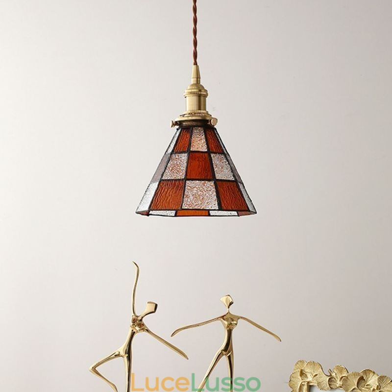 Lampada a sospensione in vetro a traliccio retrò, illuminazione in stile giapponese