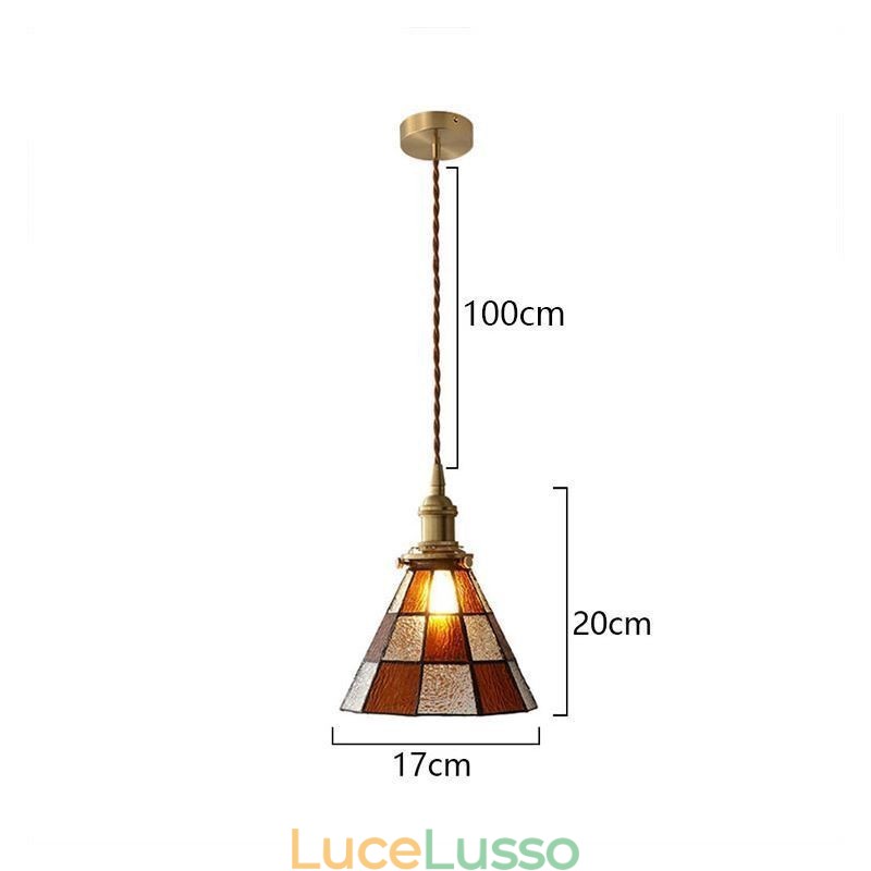 Lampada a sospensione in vetro a traliccio retrò, illuminazione in stile giapponese