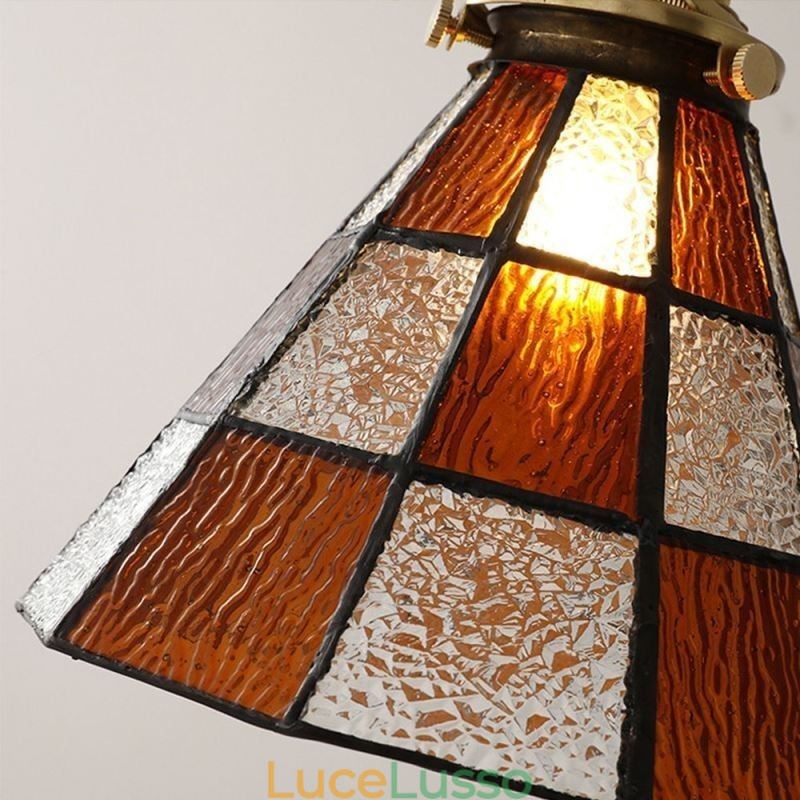 Lampada a sospensione in vetro a traliccio retrò, illuminazione in stile giapponese