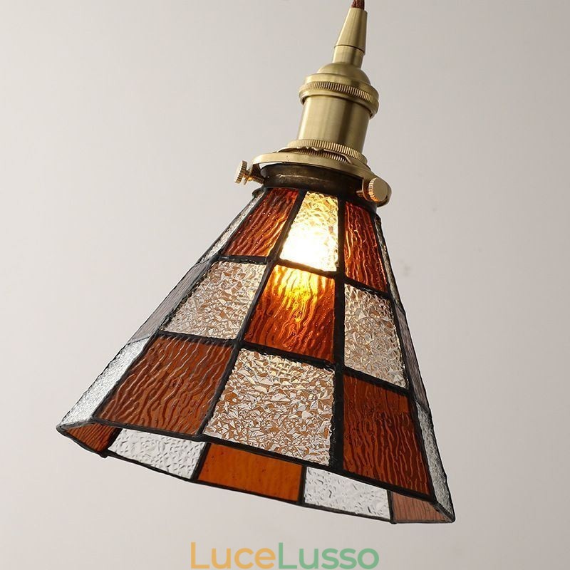 Lampada a sospensione in vetro a traliccio retrò, illuminazione in stile giapponese