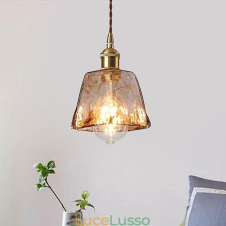Lampada a sospensione in vetro mini unica in stile giapponese, colore ambra, illuminazione decorativa Lampada a sospensione in vetro mini unica in stile giapponese, colore ambra, illuminazione decorativa