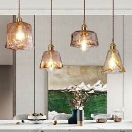 Lampada a sospensione in vetro mini unica in stile giapponese, colore ambra, illuminazione decorativa
