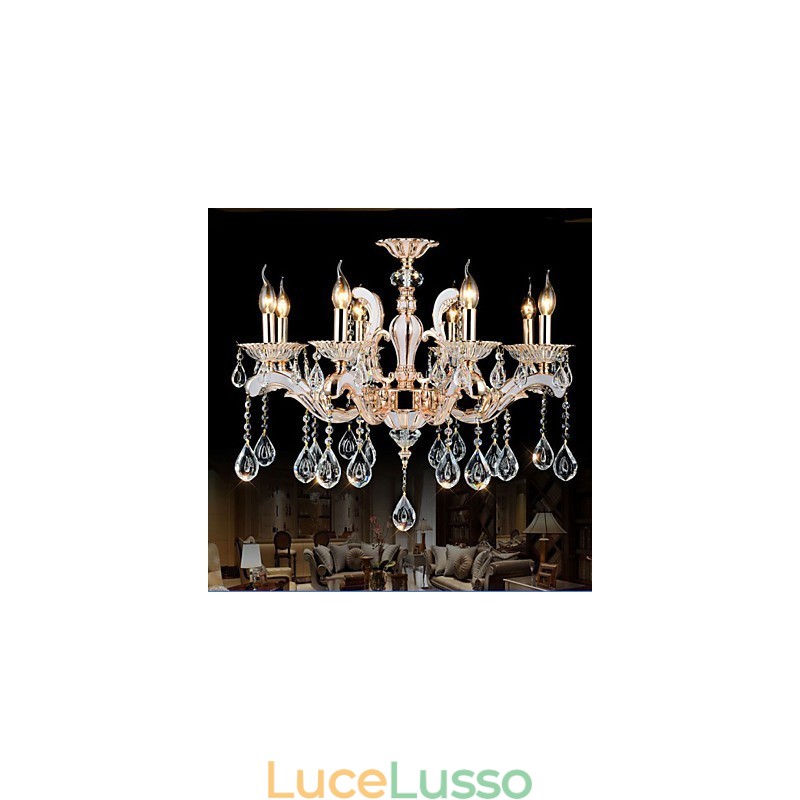 Lampade in lega di zinco con pendente in cristallo di candela di lusso in stile europeo