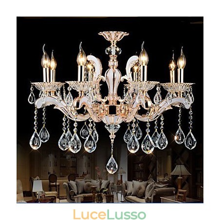 Lampade in lega di zinco con pendente in cristallo di candela di lusso in stile europeo Lampade in lega di zinco con pendente in cristallo di candela di lusso in stile europeo