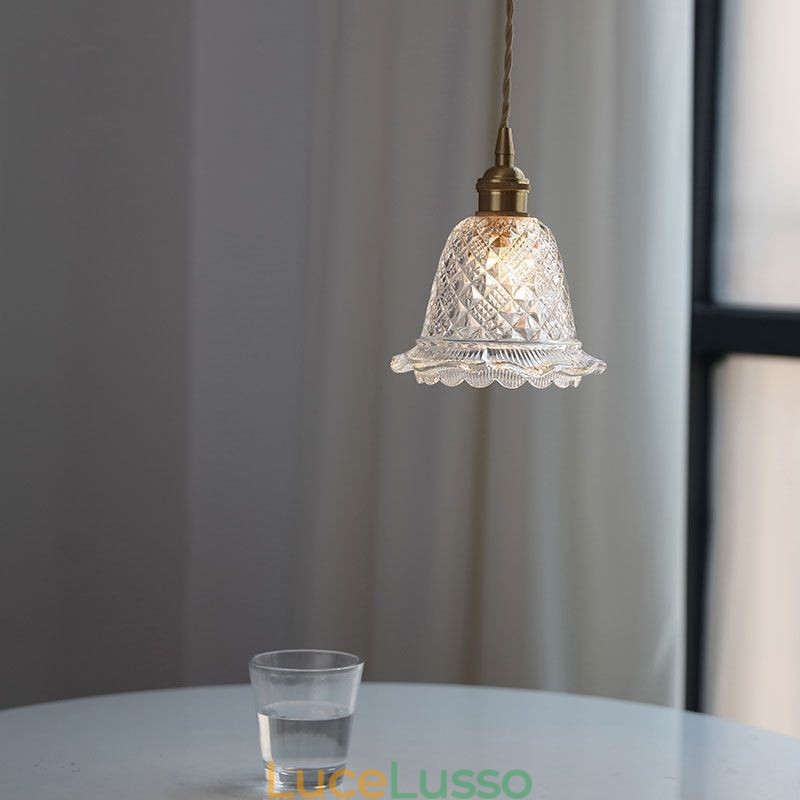 Lampada a sospensione moderna in vetro con fiore, 1 luce, lampada decorativa