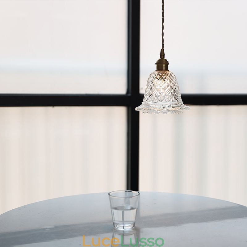 Lampada a sospensione moderna in vetro con fiore, 1 luce, lampada decorativa