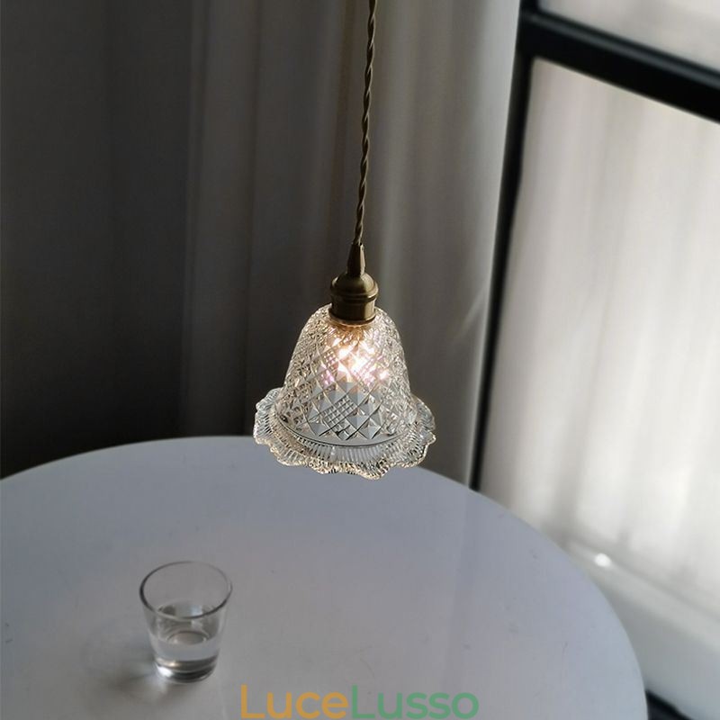Lampada a sospensione moderna in vetro con fiore, 1 luce, lampada decorativa