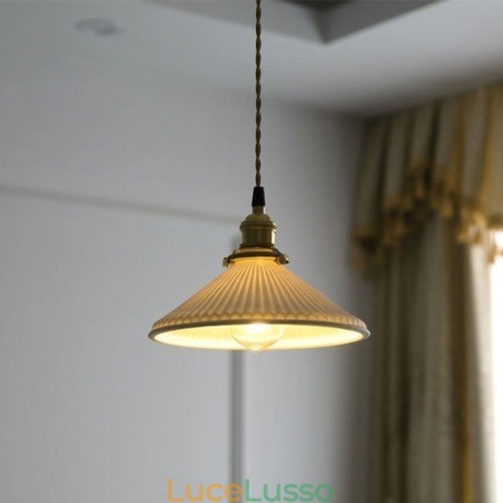 Lampada a sospensione in ceramica in stile giapponese, lampada a sospensione retrò plissettata Lampada a sospensione in ceramica in stile giapponese, lampada a sospensione retrò plissettata