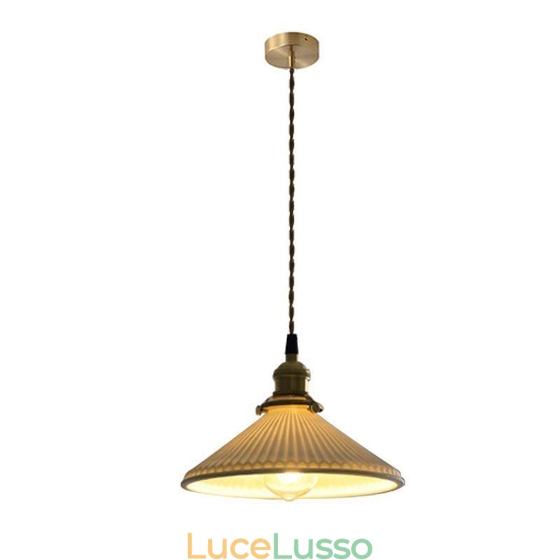 Lampada a sospensione in ceramica in stile giapponese, lampada a sospensione retrò plissettata