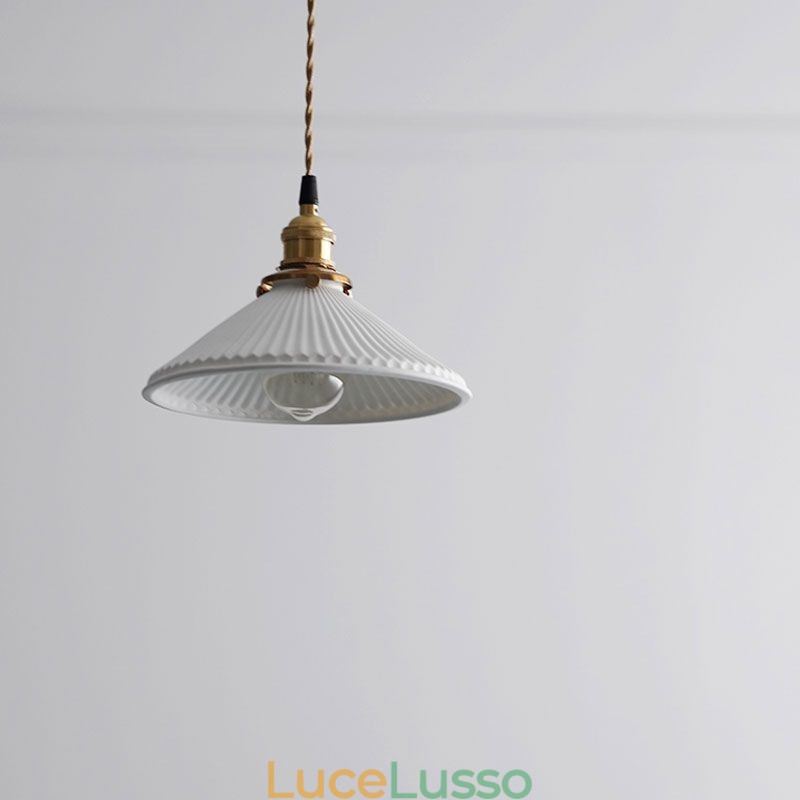 Lampada a sospensione in ceramica in stile giapponese, lampada a sospensione retrò plissettata