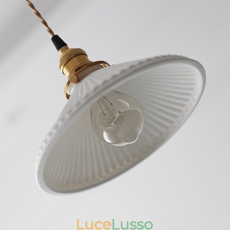 Lampada a sospensione in ceramica in stile giapponese, lampada a sospensione retrò plissettata