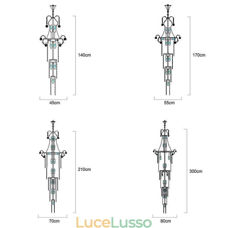 Elegante lampadario di cristallo a sospensione lunga