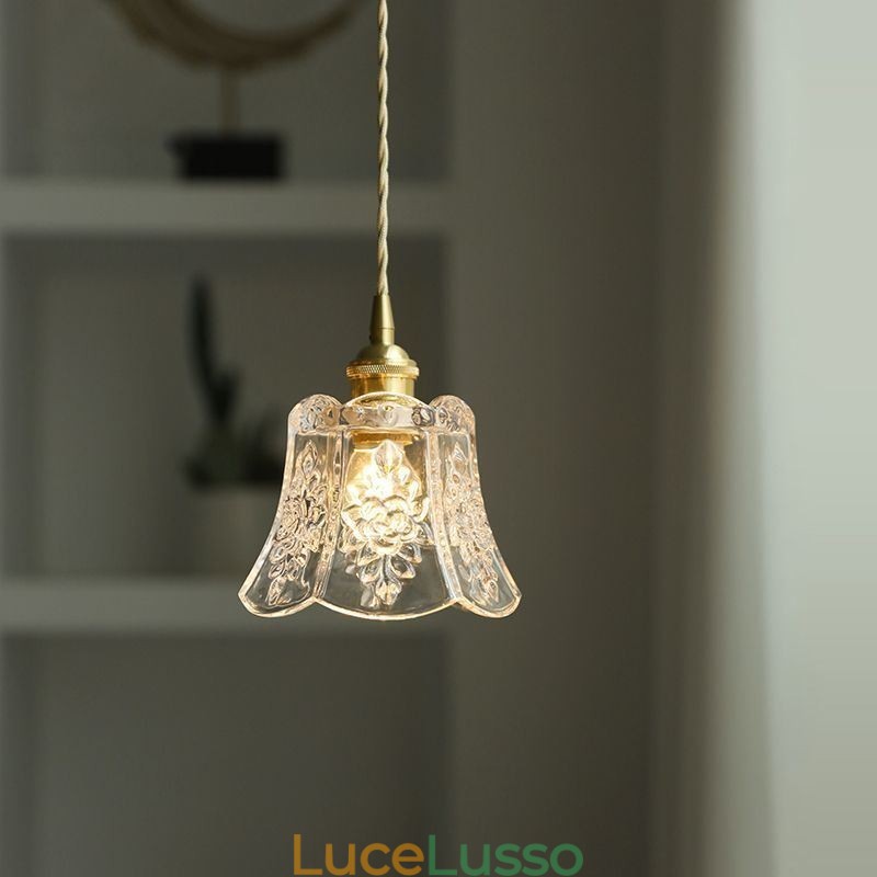 Lampada a sospensione a forma di fiore, lampadario decorativo minimalista in vetro