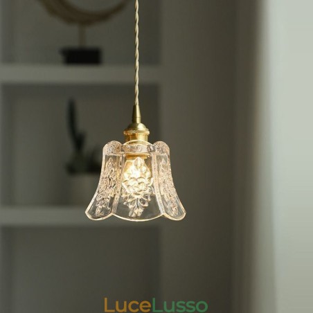 Lampada a sospensione a forma di fiore, lampadario decorativo minimalista in vetro Lampada a sospensione a forma di fiore, lampadario decorativo minimalista in vetro