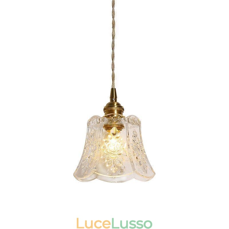 Lampada a sospensione a forma di fiore, lampadario decorativo minimalista in vetro