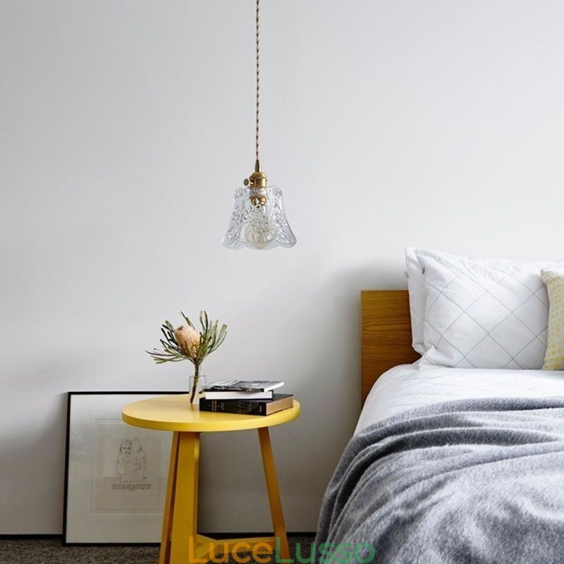 Lampada a sospensione a forma di fiore, lampadario decorativo minimalista in vetro