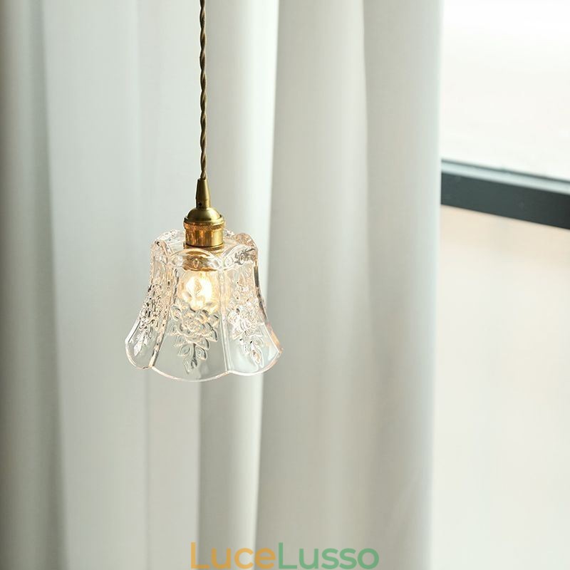 Lampada a sospensione a forma di fiore, lampadario decorativo minimalista in vetro