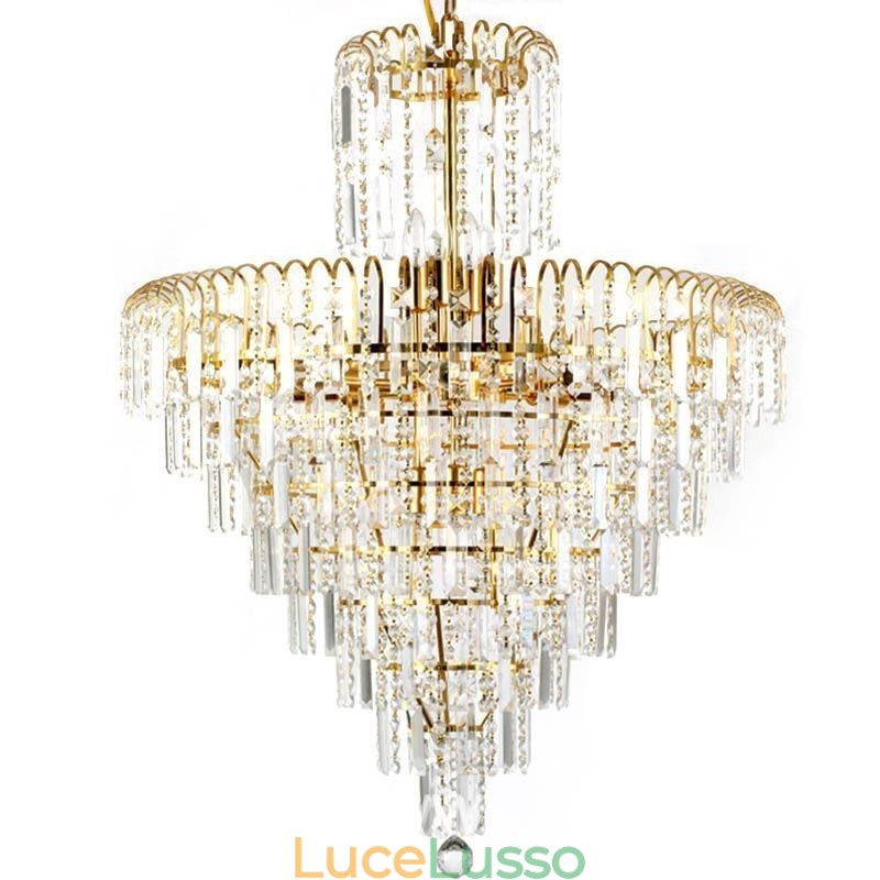 Lampadario conico moderno ed elegante in cristallo