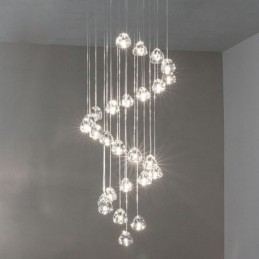 Lampada a sospensione moderna a grappolo di cristallo, paralume in cristallo unico, scala duplex
