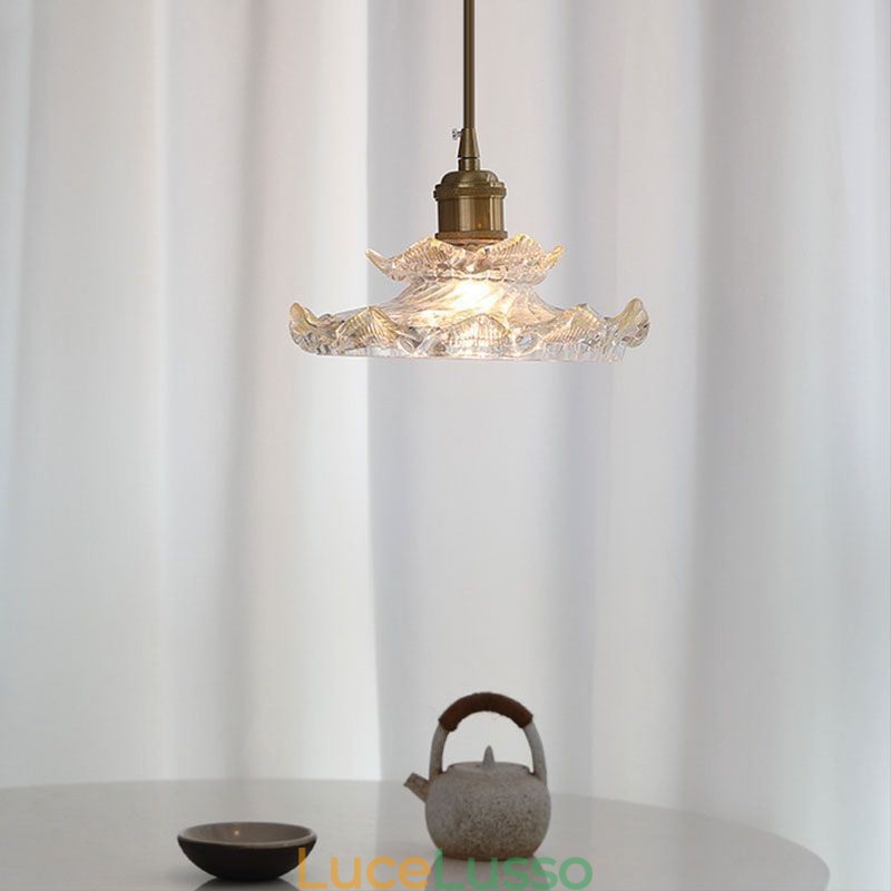 Lampada a sospensione in vetro in stile giapponese Lampada a sospensione in vetro di loto