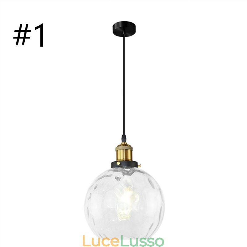 Lampada a sospensione in vetro contemporaneo Lampada a sospensione in vetro con motivo ad acqua rotonda