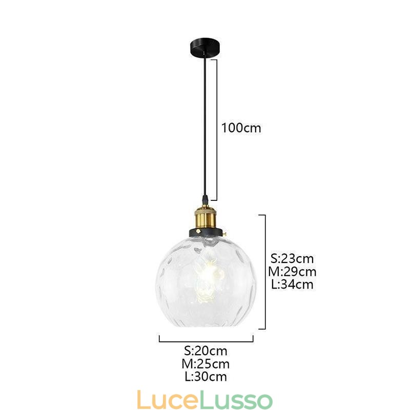 Lampada a sospensione in vetro contemporaneo Lampada a sospensione in vetro con motivo ad acqua rotonda