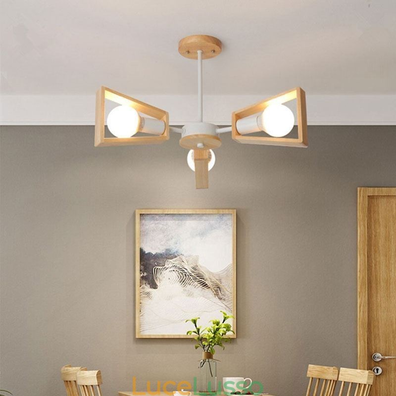 Lampadario moderno a forma di ventaglio, elegante lampada a sospensione in legno